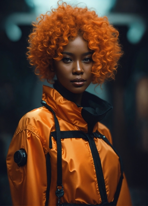 Hair, Jheri Curl, Orange, Sleeve, Collar, Performing Arts