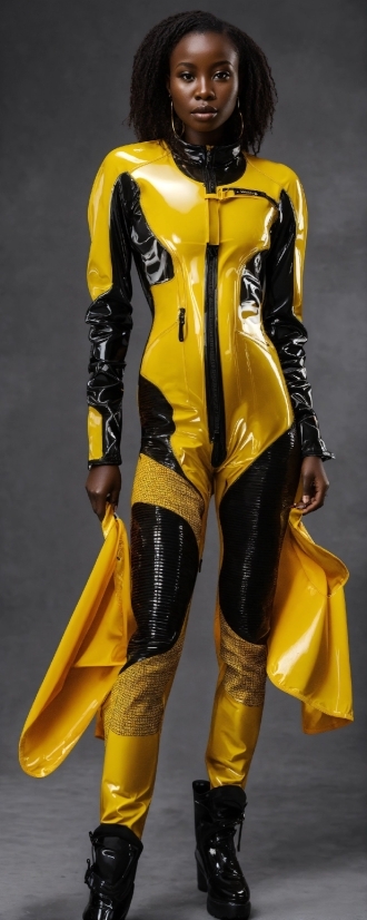 Latex Clothing, Latex, Waist, Sleeve, Yellow, Knee