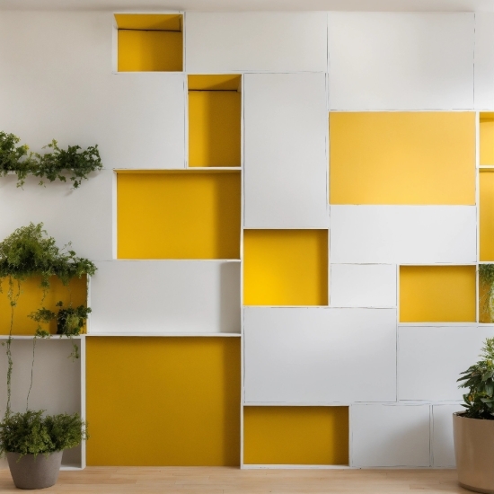 Plant, Rectangle, Yellow, Shelving, Flowerpot, Wood