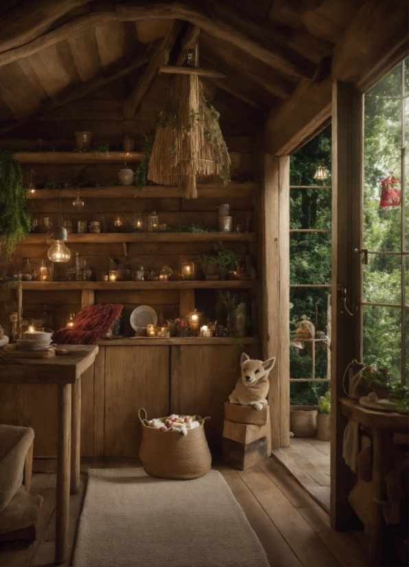 Building, Wood, Interior Design, Plant, Window, Beam