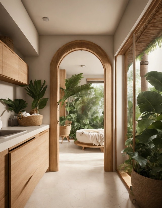 Plant, Property, Houseplant, Cabinetry, Flowerpot, Wood