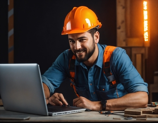 Computer, Hard Hat, Personal Computer, Helmet, Smile, Laptop