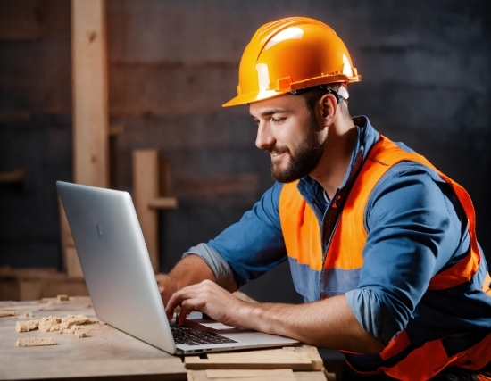 Computer, Hand, Personal Computer, Laptop, Hard Hat, Workwear