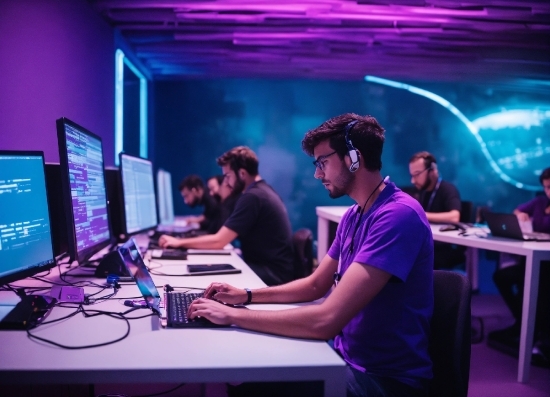 Computer, Table, Personal Computer, Computer Keyboard, Purple, Computer Monitor