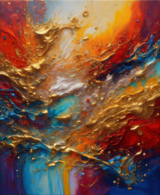 Art Paint, Liquid, Blue, Paint, Orange, Fluid