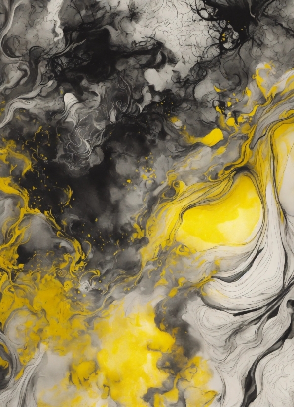 Art Paint, Yellow, Grey, World, Art, Liquid