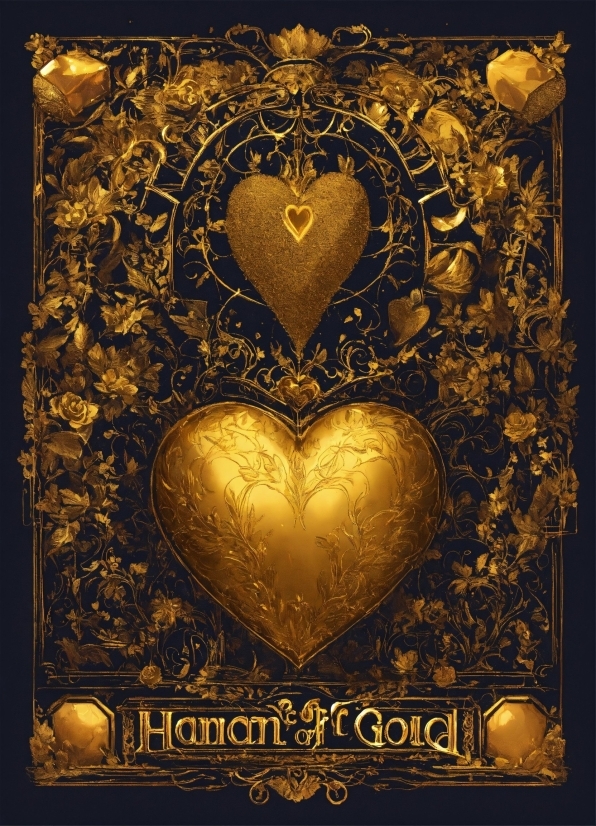 Gold, Font, Amber, Rectangle, Art, Heart