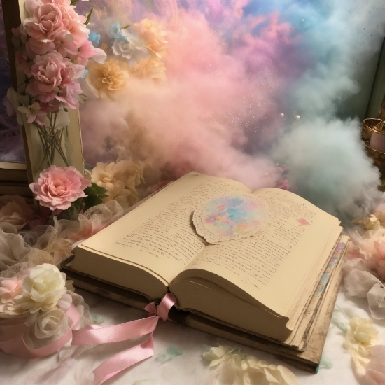 Flower, Book, Petal, Pink, Publication, Handwriting