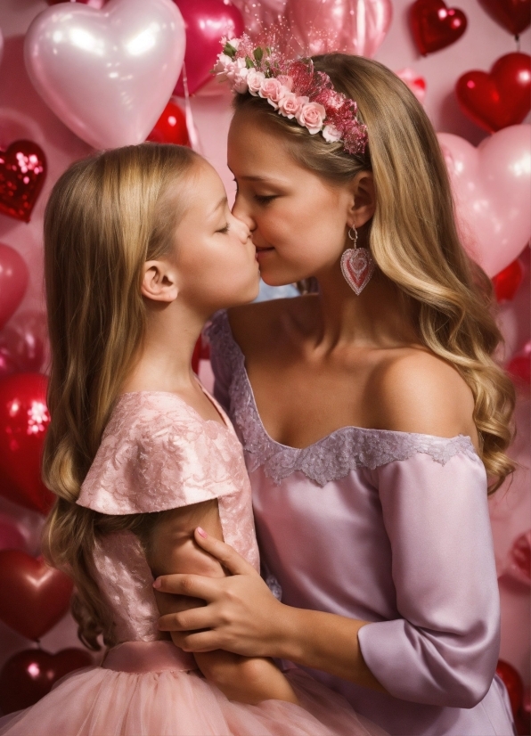 Hairstyle, Facial Expression, Organ, Dress, Pink, Happy