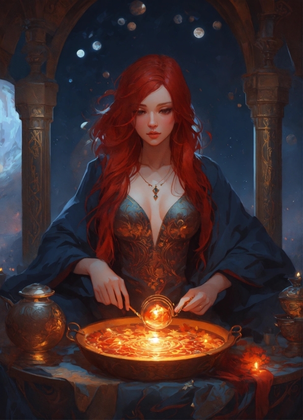 Temple, Candle, Cg Artwork, Art, Long Hair, Fictional Character