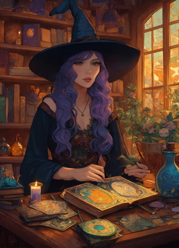 Witch Hat, Plant, Hat, Flowerpot, Window, Table