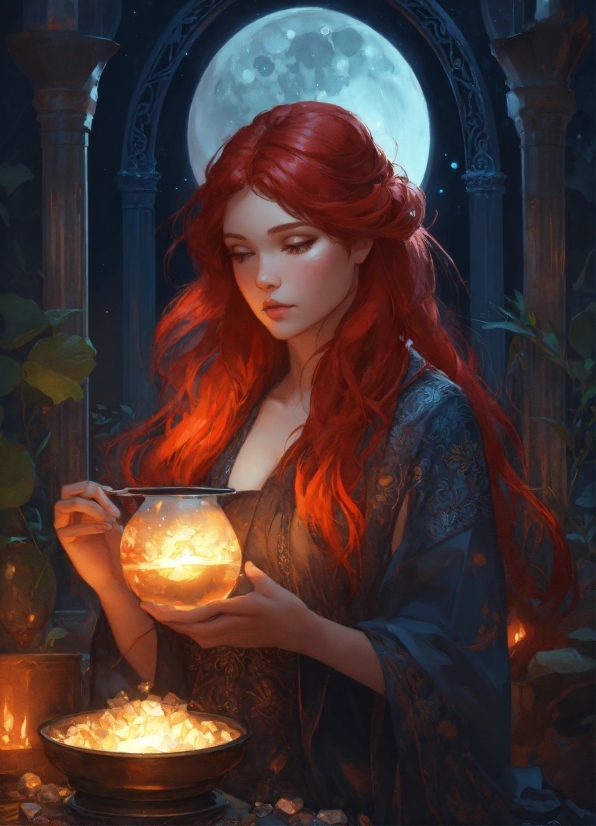 Tableware, Cg Artwork, Beauty, Art, Red Hair, Candle