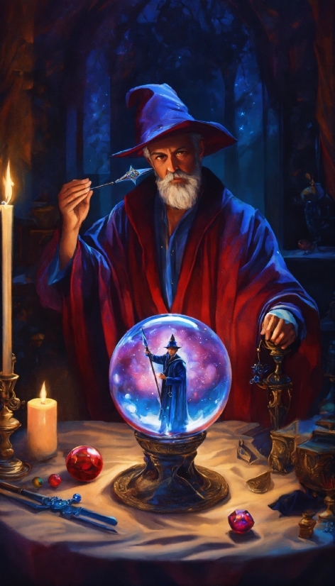 Candle, Blue, Hat, Lighting, Beard, Entertainment