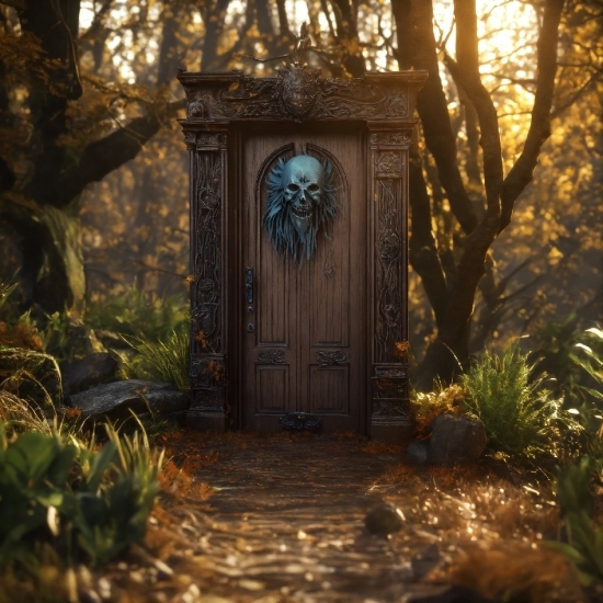 Plant, Door, Wood, Tree, Sunlight, Grass