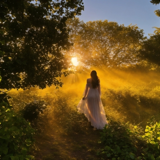 Sky, Wedding Dress, Plant, Bride, People In Nature, Bridal Clothing