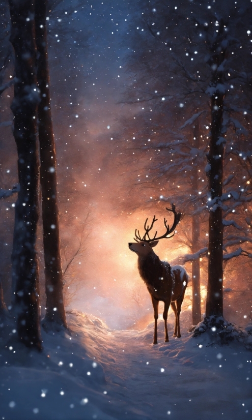 Plant, Light, Elk, Deer, Branch, Tree