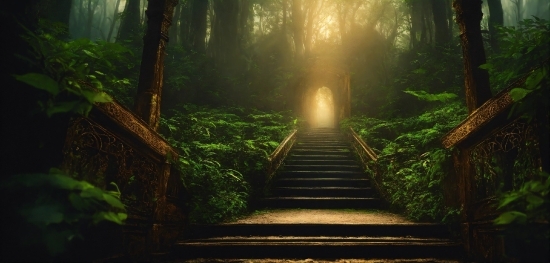 Plant, Natural Landscape, Natural Environment, Stairs, Wood, Tree