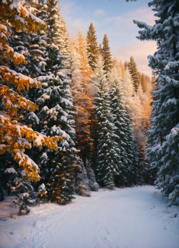 Sky, Snow, Plant, Cloud, Natural Landscape, Larch