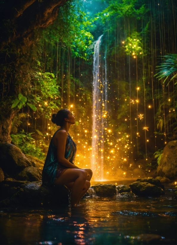 Water, Plant, Light, People In Nature, Flash Photography, Fountain