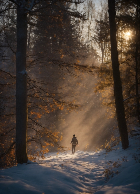 Snow, Light, Tree, Plant, Wood, People In Nature