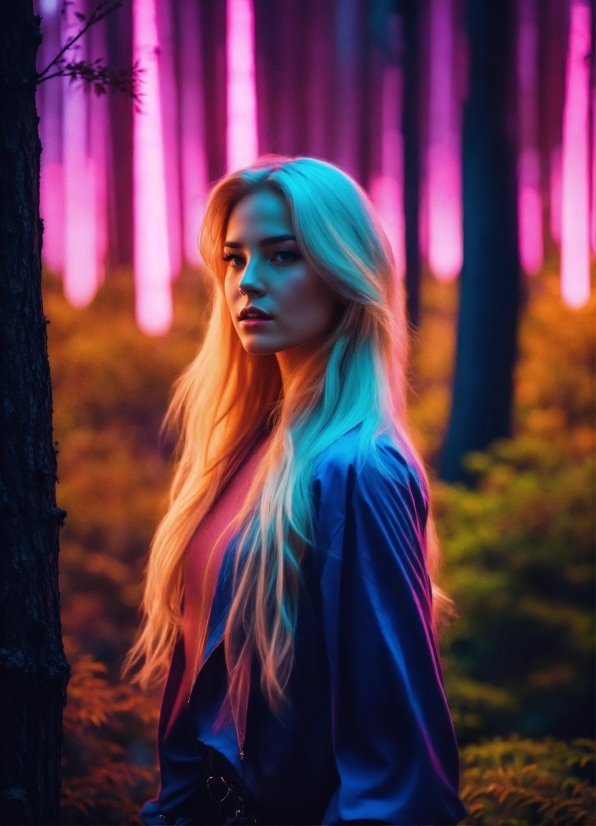 Purple, People In Nature, Flash Photography, Magenta, Forest, Red Hair