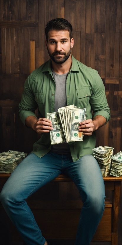 Clothing, Face, Sleeve, Beard, Publication, Facial Hair