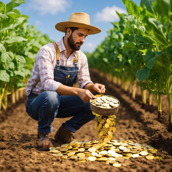 Plant, Sky, Hat, People In Nature, Cloud, Farmer