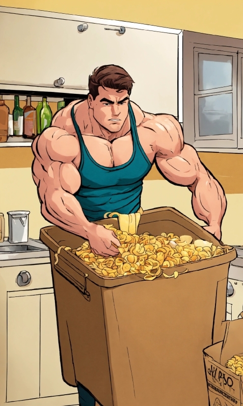 Food, Arm, Muscle, Window, Cartoon, Countertop