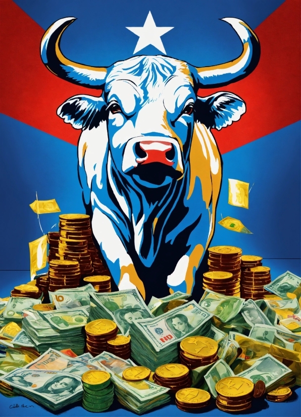 Blue, Yellow, Organism, Art, Bull, Painting