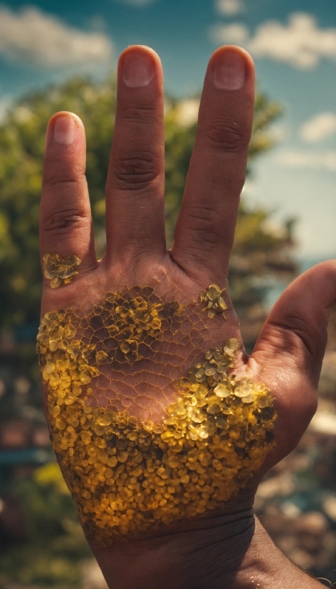 Hand, Sky, Finger, Gesture, Thumb, Grass