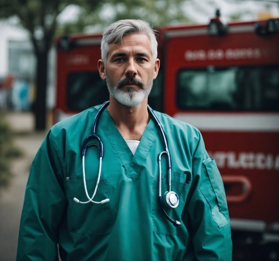 Beard, Sleeve, Facial Hair, Electric Blue, Scrubs, Moustache