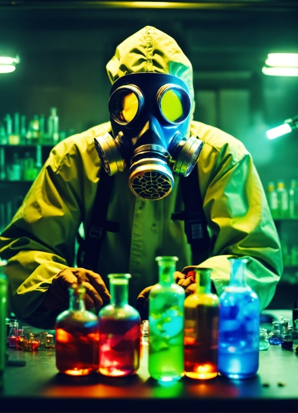 Bottle, Gas Mask, Drinkware, Green, Alcoholic Beverage, Hazmat Suit