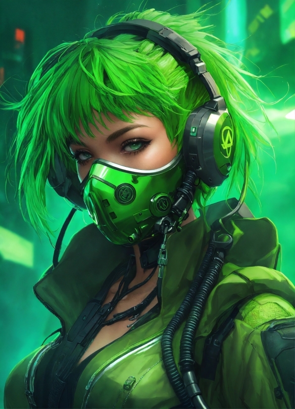 Green, Cool, Art, Black Hair, Entertainment, Personal Protective Equipment