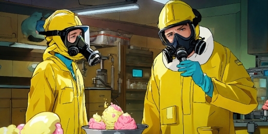 Outerwear, Helmet, Workwear, Glove, Hazmat Suit, Yellow