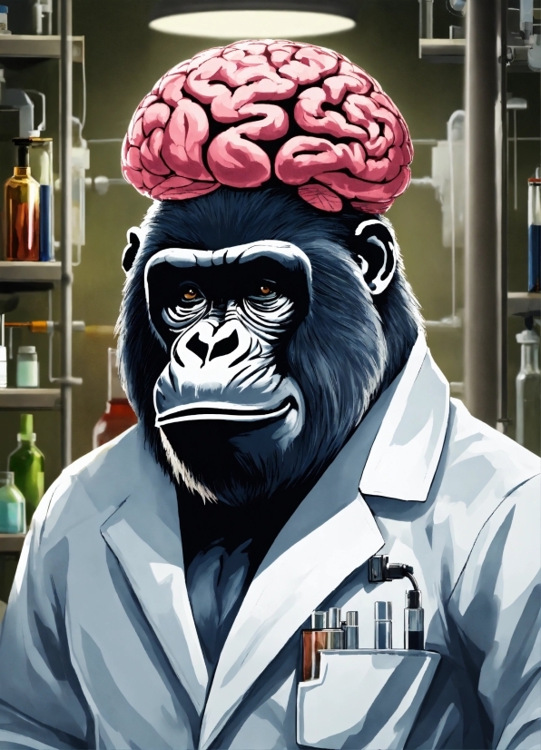 Primate, Mouth, Sleeve, Cartoon, Brain, Art