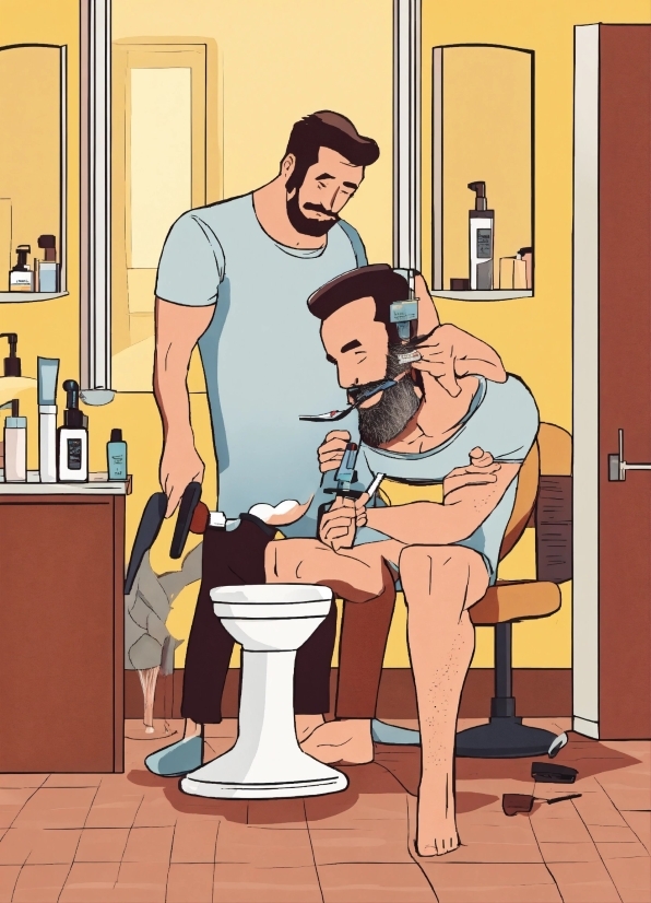 Hairstyle, Bathroom, Toilet, Fun, Plumbing Fixture, Eyewear