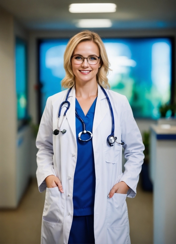 Smile, Glasses, Medical Equipment, Sleeve, Stethoscope, White Coat