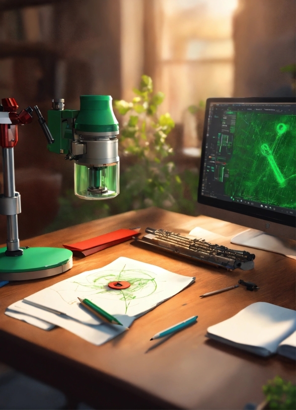 Table, Personal Computer, Computer, Light, Green, Desk