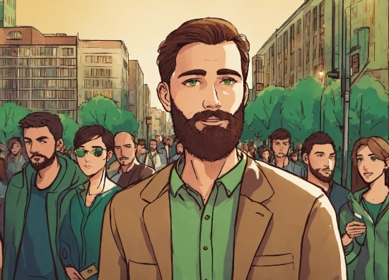 Hairstyle, Green, Beard, Art, Cartoon, Cool