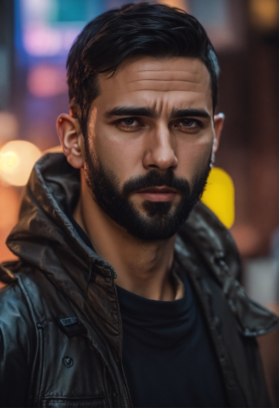 Forehead, Hairstyle, Beard, Flash Photography, Jaw, Jacket