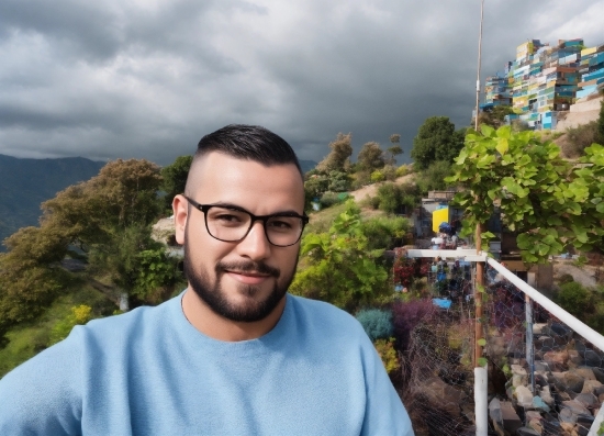 Forehead, Cloud, Glasses, Chin, Sky, Plant