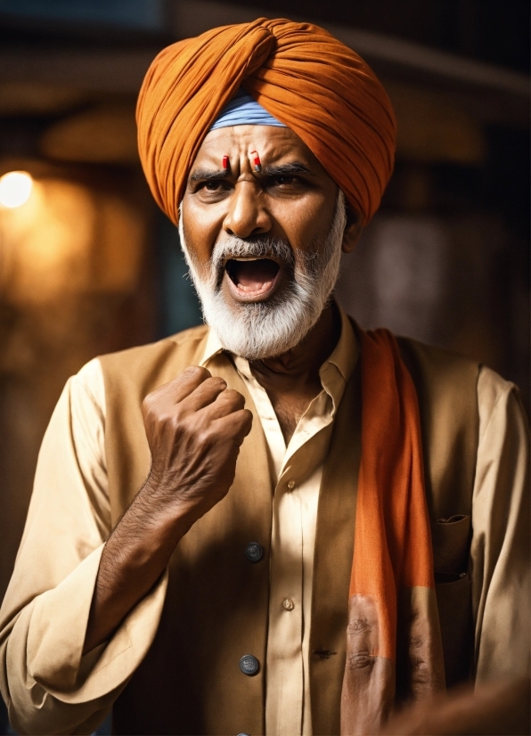 Outerwear, Smile, Eye, Beard, Turban, Wrinkle