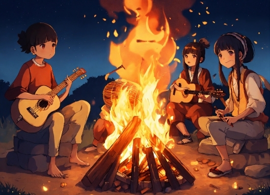 Guitar Accessory, Orange, Fire, Band Plays, Bonfire, Fun