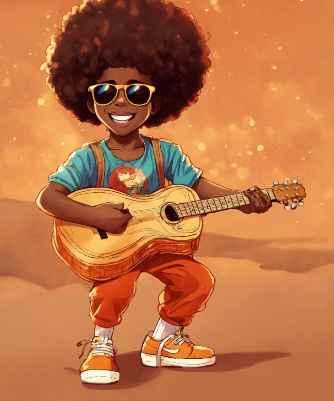 Musical Instrument, Jheri Curl, Guitar, Sunglasses, String Instrument, Smile