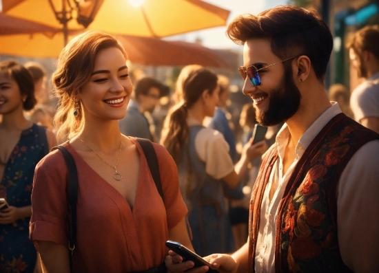 Smile, Hairstyle, Eyewear, Beard, Orange, Vision Care