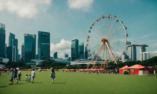 Cloud, Sky, Daytime, Building, Ferris Wheel, Plant