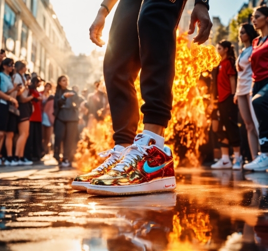 Footwear, Shoe, Leg, Light, Orange, Kickflip