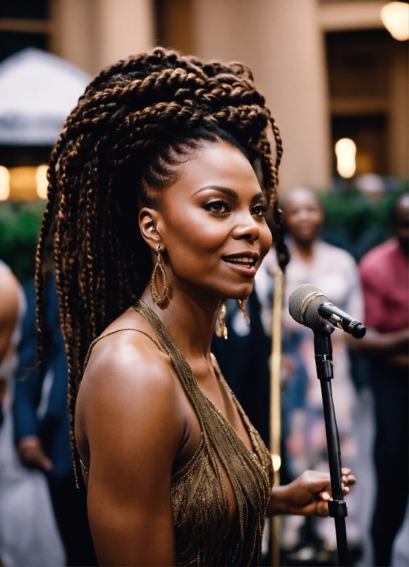 Microphone, Cornrows, Organ, Human, Fashion, Smile