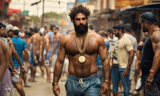 Muscle, Eyewear, Beard, Hat, Barechested, Headgear