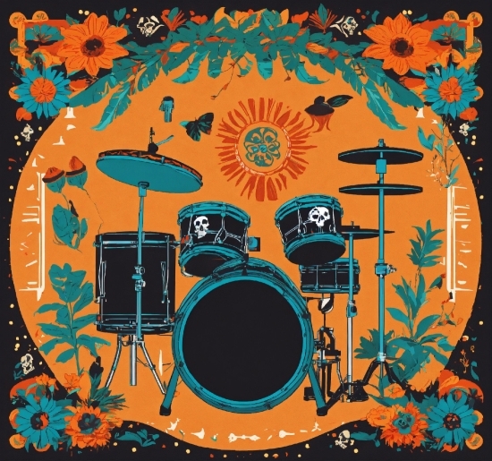 Drum, Plant, Orange, Font, Art, Rectangle